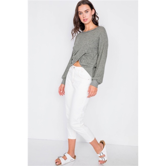 MOSS RELAXED PULLOVER LONG SLEEVE CROSS FRONT TOP - Picture 4 of 6